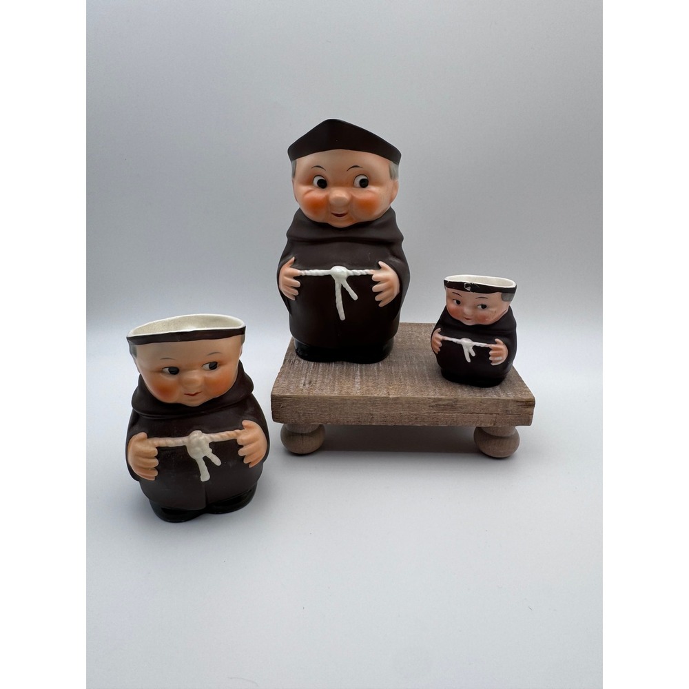 Vintage Goebel Friar Tuck Monk Set 3pc W Germany Creamers Pitchers